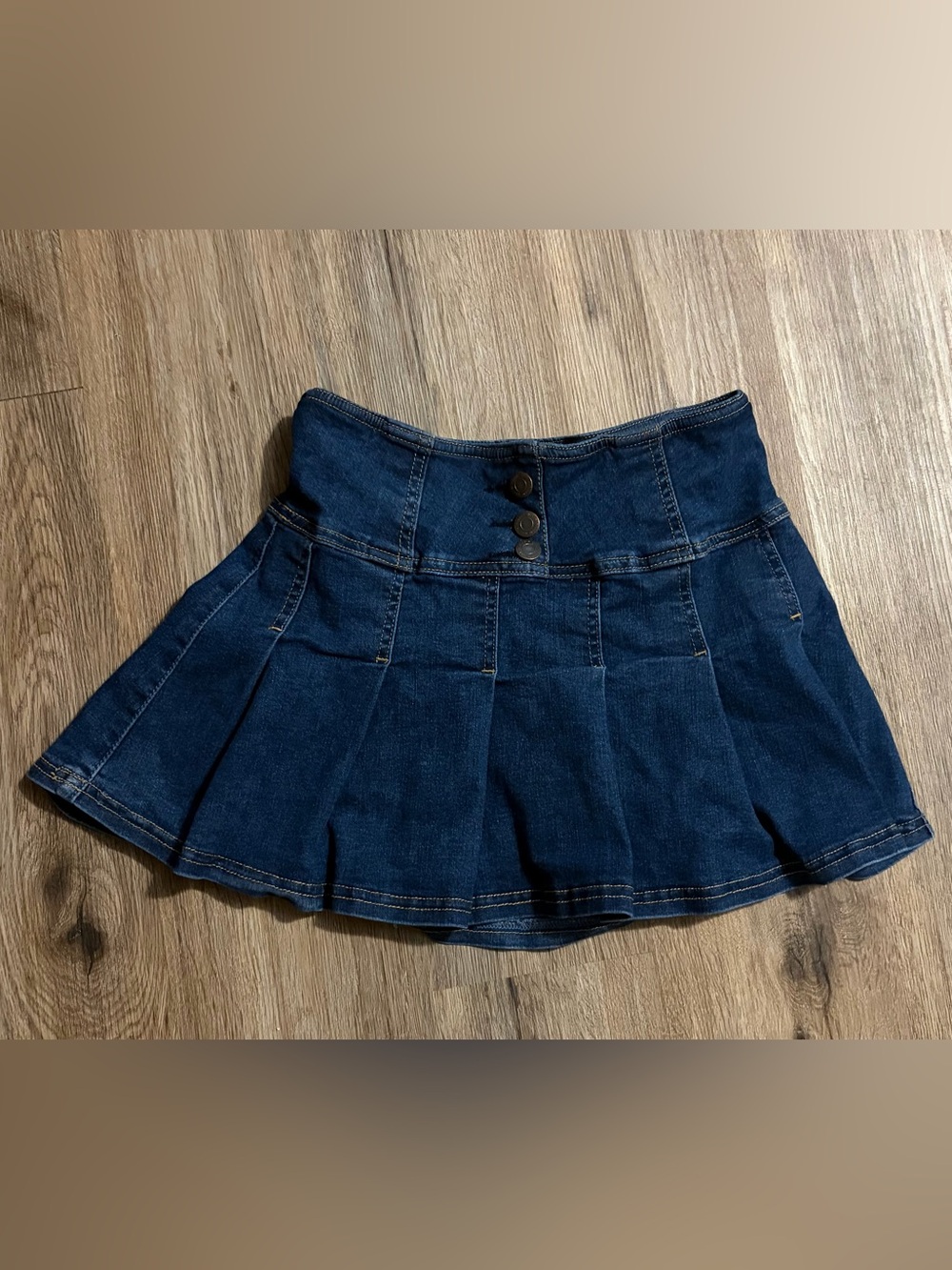 Hippie Girl - Dark Blue Denim Pleated Mini Skirt - Size 12